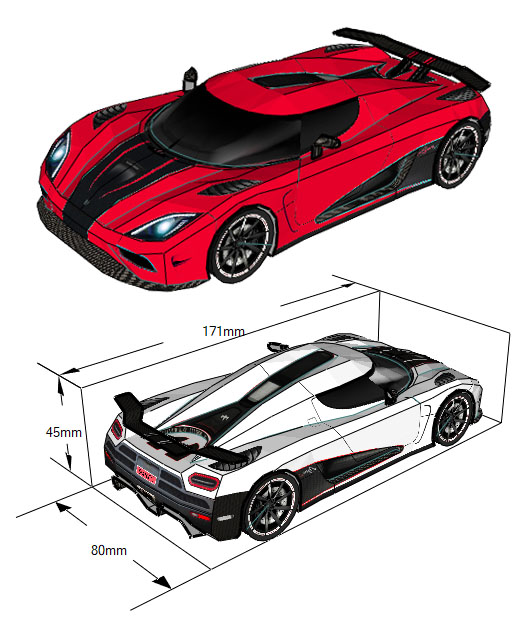 柯尼塞格agerar跑车红白2款涂装纸模型