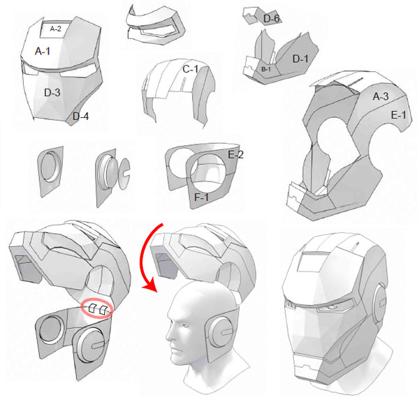 钢铁侠头盔(可穿戴 面罩开合) 2款纸板图纸